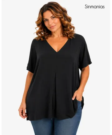 Camiseta negra Costur - Camisetas y Tops Tallas Grandes