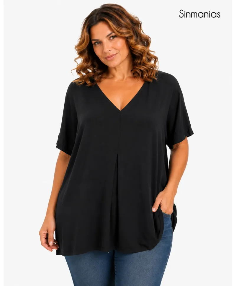 Camiseta negra Costur - Camisetas y Tops Tallas Grandes