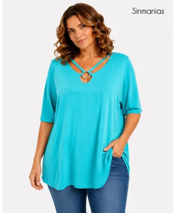 Camiseta turquesa Joya - Camisetas y Tops Tallas Grandes
