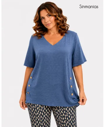 Blusa marino Botones - Blusas Tallas Grandes