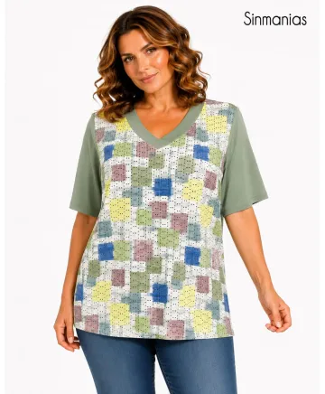 Camiseta verde Cuadros - Camisetas y Tops Tallas Grandes