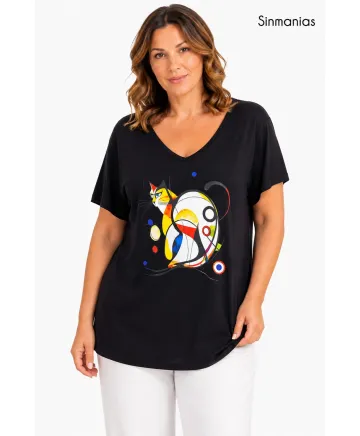 Camiseta negra Cat - Camisetas y Tops Tallas Grandes