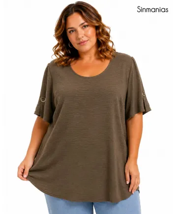 Blusa marron Hebilla - Blusas Tallas Grandes
