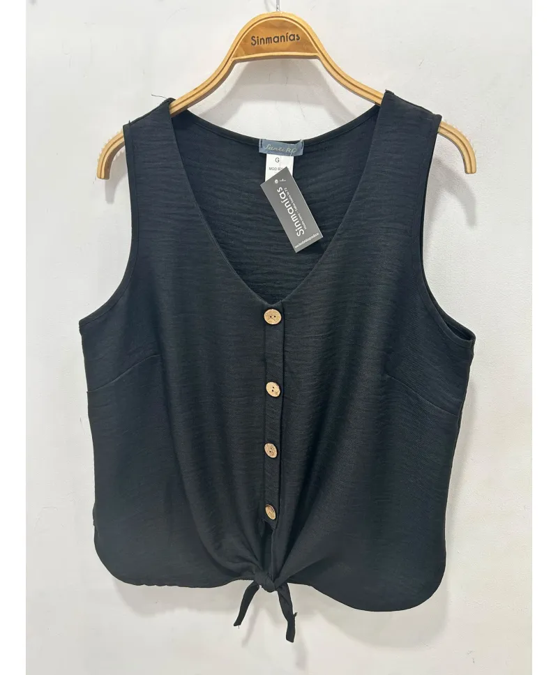 Top negro Botones - Camisetas y Tops Tallas Grandes
