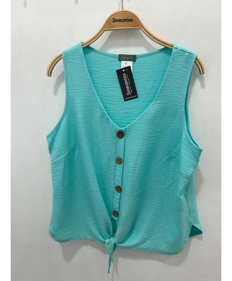 Top aguamarina Botones - Ropa tallas grandes mujer moderna