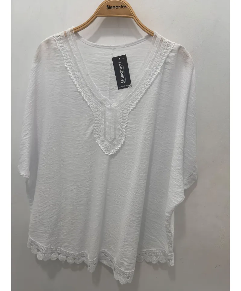 Blusa blanca Arabia - Ropa tallas grandes mujer moderna