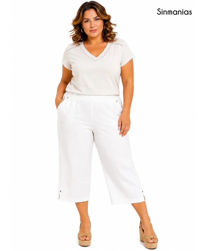 Pantalón blanco Pirata - Pantalones Tallas Grandes