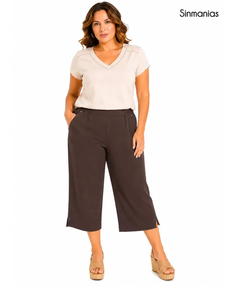 Pantalón marron Pirata - Pantalones Tallas Grandes