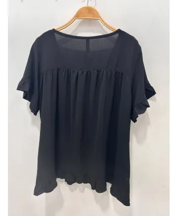 Blusa negra Volantins - Blusas Tallas Grandes