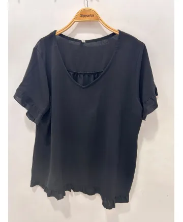 Blusa negra Volantins - Blusas Tallas Grandes