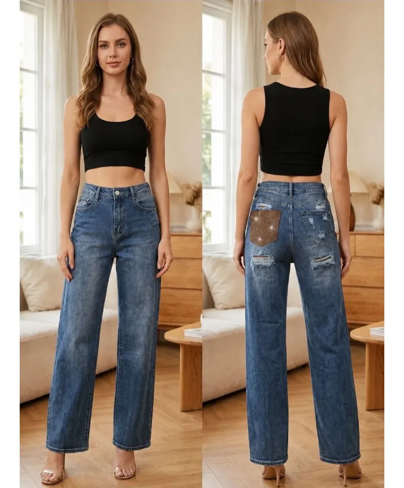 Pantalón Wide leg Rotos - Pantalones Tallas Grandes