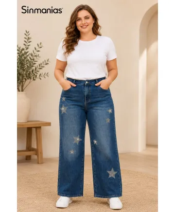 Pantalón Wide leg Estrellas - Jeans Tallas Grandes