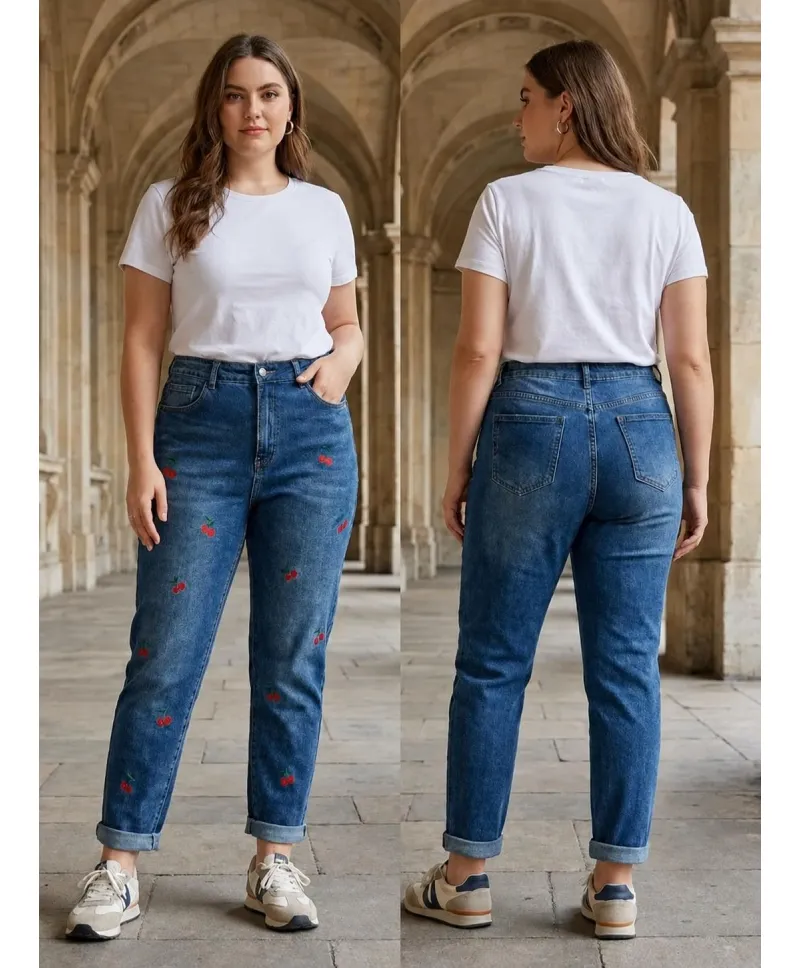 Pantalon Mon Fit Cerezas - Jeans Tallas Grandes