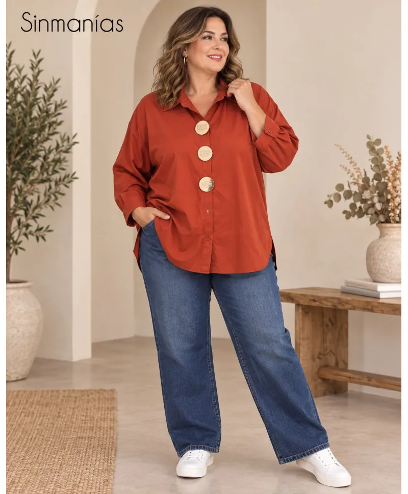 Camisa lisa Fashion - Ropa tallas grandes mujer moderna