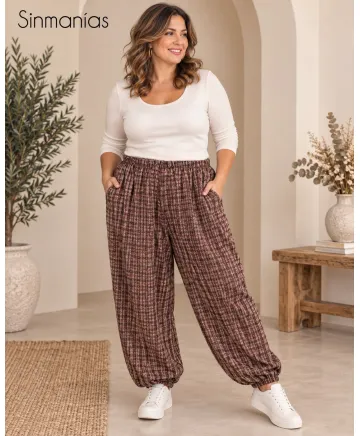 Pantalon cuadros Bombacho - Ropa tallas grandes mujer moderna