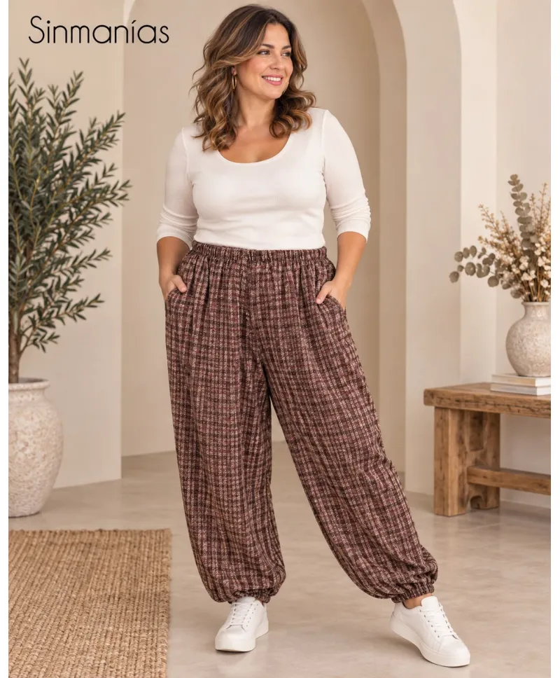 Pantalon cuadros Bombacho - Ropa tallas grandes mujer moderna