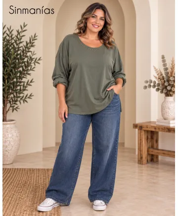 Camiseta lisa Tachitas - Ropa tallas grandes mujer moderna