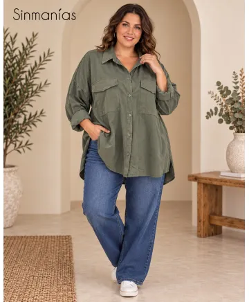Camisa bolsillos Basica - Ropa tallas grandes mujer moderna
