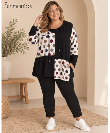 Camiseta combinada Topos - Camisetas y Tops Tallas Grandes