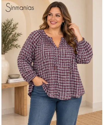 Blusa cuadros Sandra - Blusas Tallas Grandes
