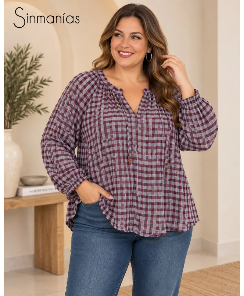 Blusa cuadros Sandra - Blusas Tallas Grandes