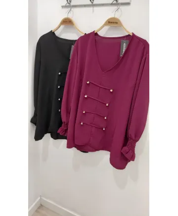 Blusa pico Botons - Blusas Tallas Grandes