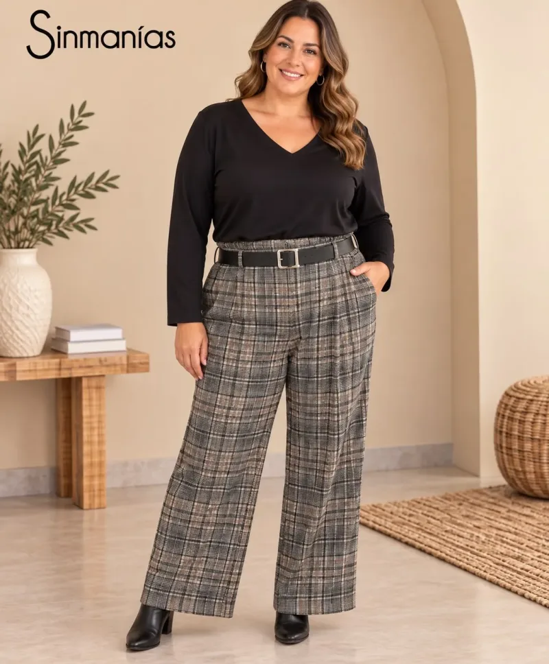 Pantalon cuadros Aurora - Pantalones Tallas Grandes