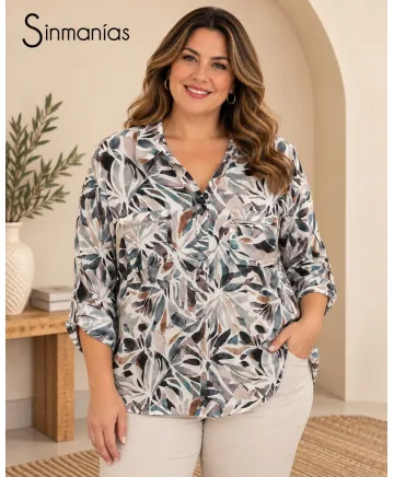 Blusa bolsillos Isabel - Blusas Tallas Grandes