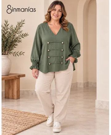 Blusa pico Botons - Blusas Tallas Grandes