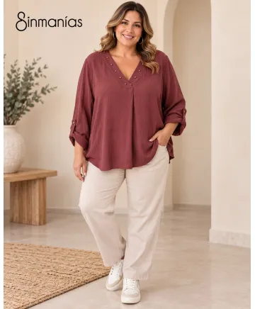 Blusa tachas Casual - Ropa tallas grandes mujer moderna