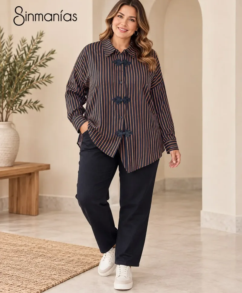 Camisa rayas Asimétrica talla grande