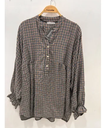 Blusa cuadritos Mao - Blusas Tallas Grandes
