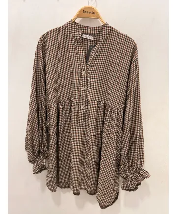 Blusa cuadritos Mao - Blusas Tallas Grandes