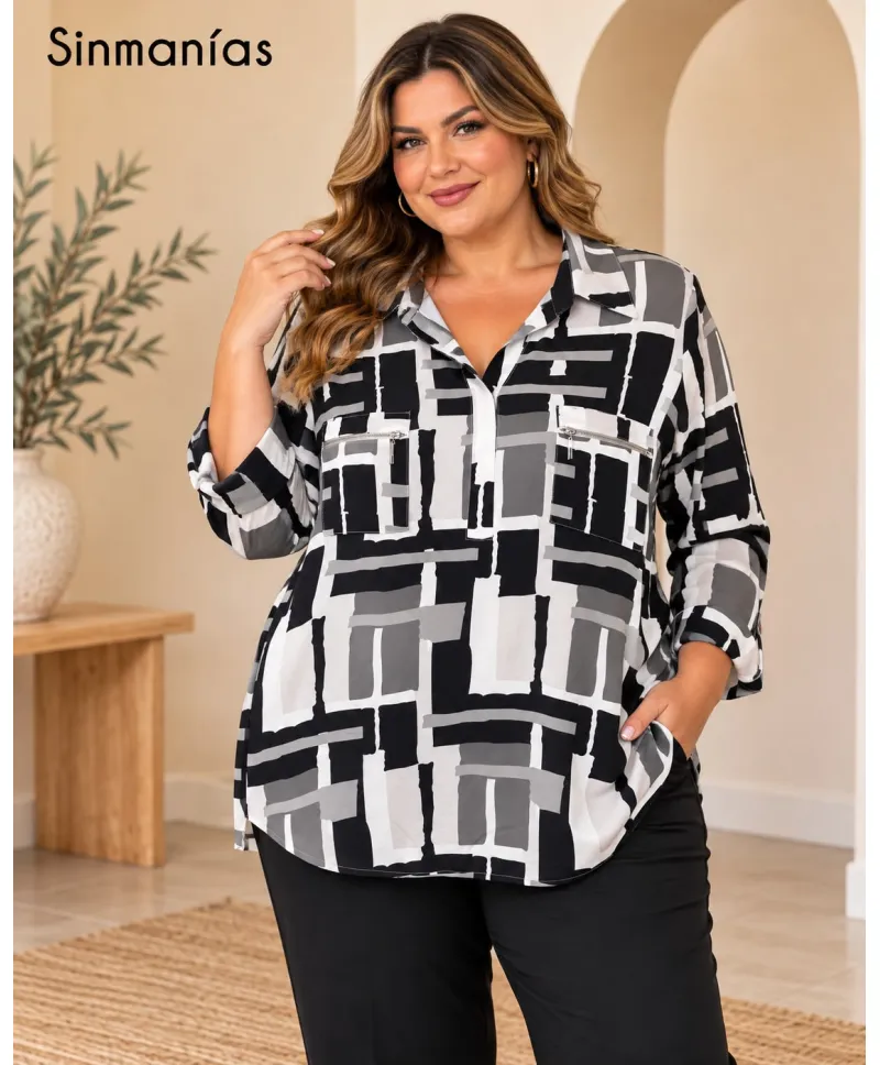 Blusa bolsillos katy - Blusas Tallas Grandes