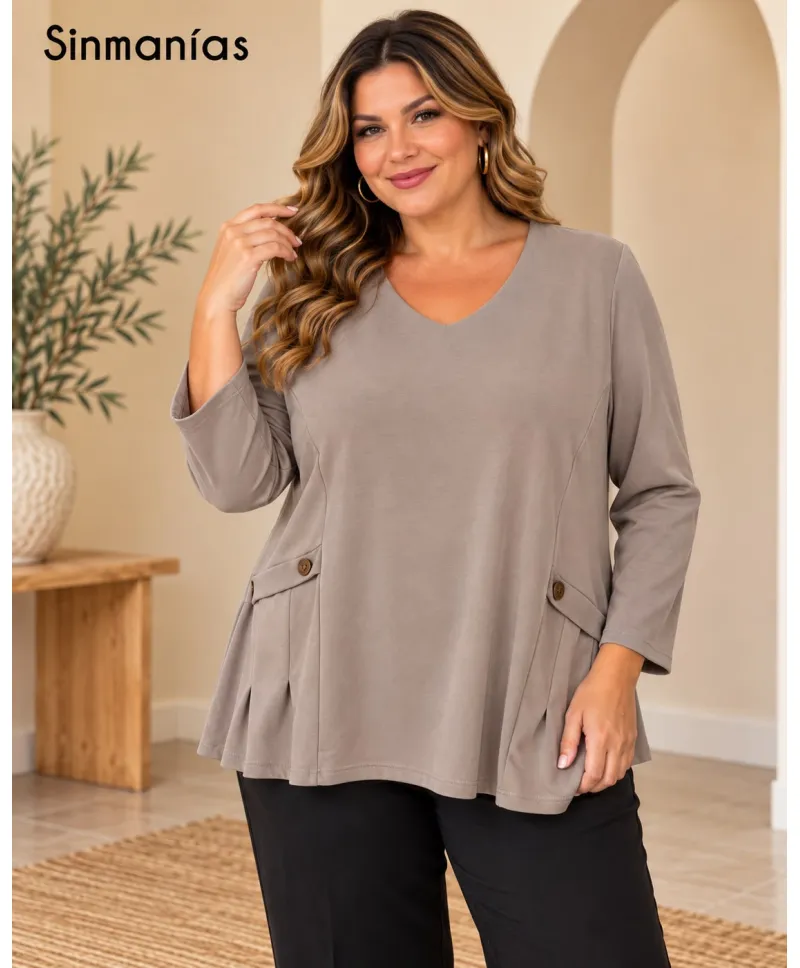 Camiseta pico Elsa - Camisetas y Tops Tallas Grandes