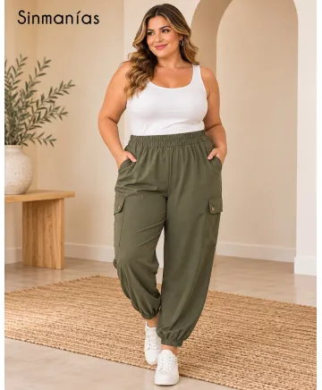 Pantalón verde Elvira - Pantalones Tallas Grandes