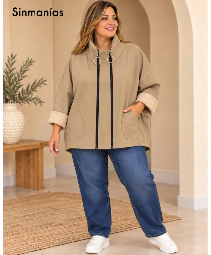Chaqueta cremalleras Polipiel - Ropa tallas grandes mujer moderna