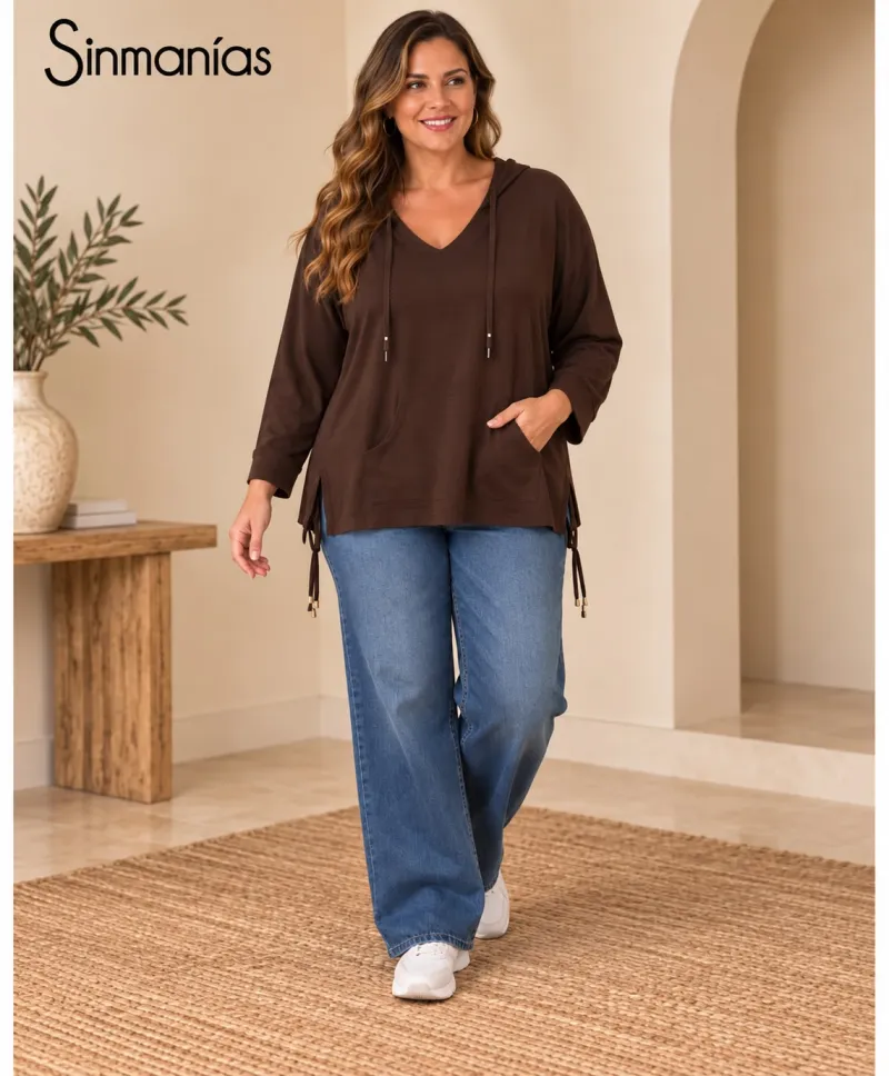 Sudadera marrón Angela - Sudaderas Tallas Grandes