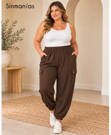 Pantalón marrón Elvira - Pantalones Tallas Grandes