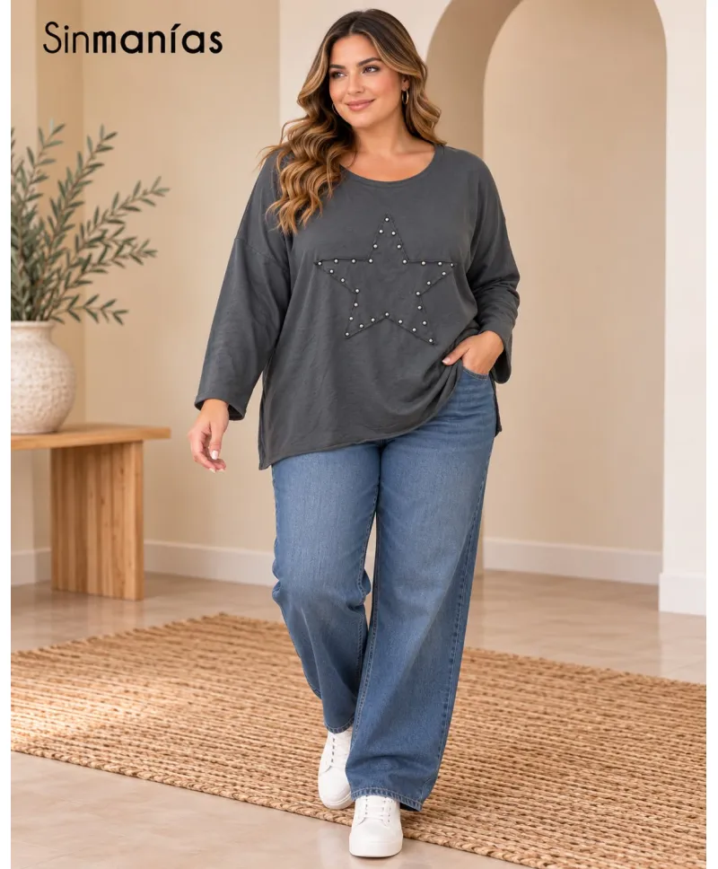 Camiseta tachuelas Star - Ropa tallas grandes mujer moderna
