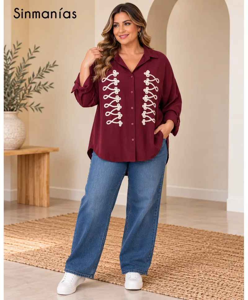 Camisa bordado Galan - Ropa tallas grandes mujer moderna