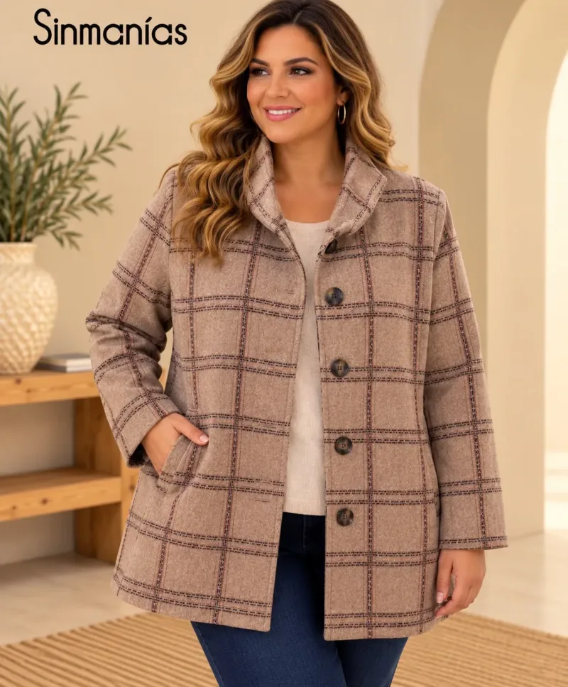 Abrigo cuadros Chimenea - Ropa tallas grandes mujer moderna