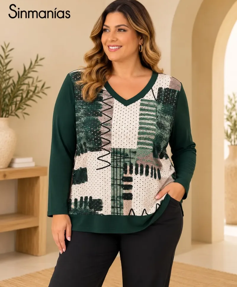 Camiseta estampada Eyelet - Ropa tallas grandes mujer moderna