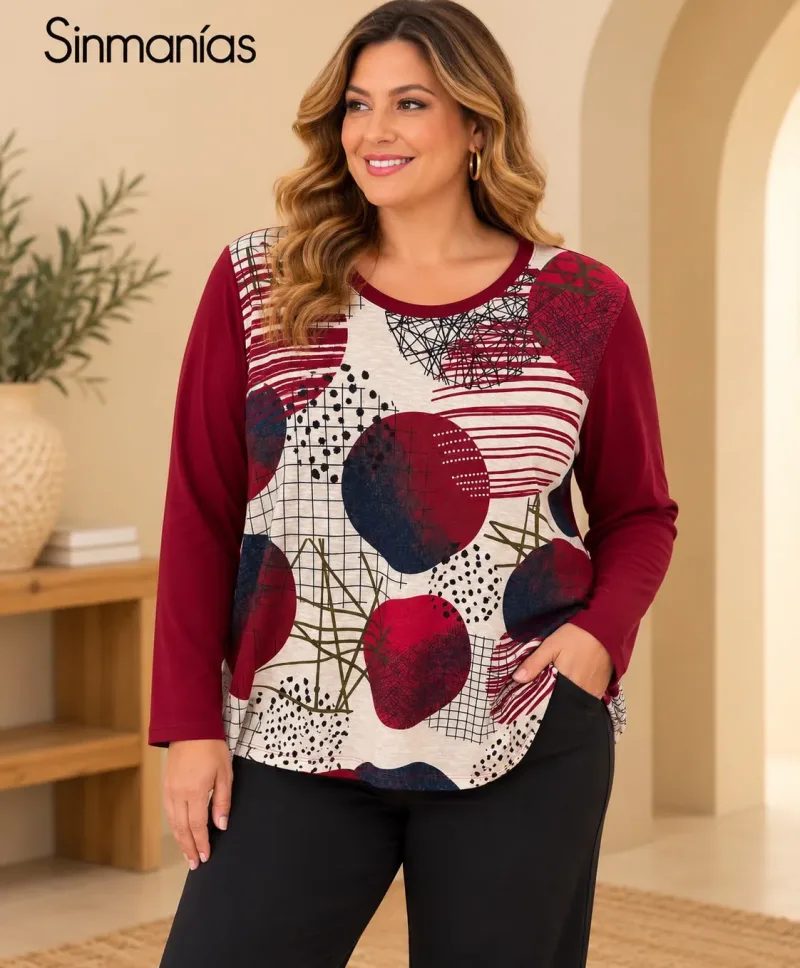 Camiseta granate Sol - Camisetas y Tops Tallas Grandes