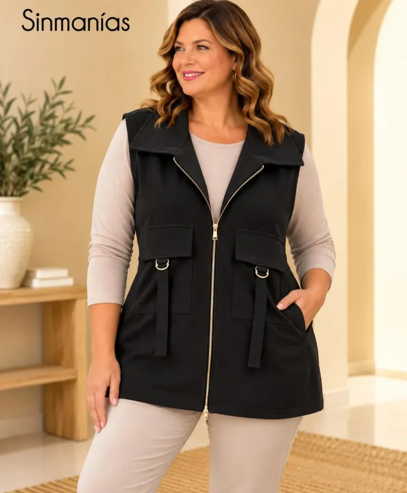 Chaleco negro Kone - Ropa tallas grandes mujer moderna